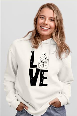 Atıcılık Baskılı Unisex Ekru Hoodie