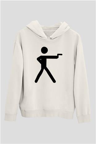 Atıcılık Baskılı Unisex Ekru Hoodie