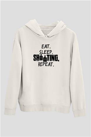 Atıcılık Baskılı Unisex Ekru Hoodie
