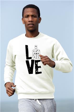 Atıcılık Baskılı Unisex Ekru Sweatshirt