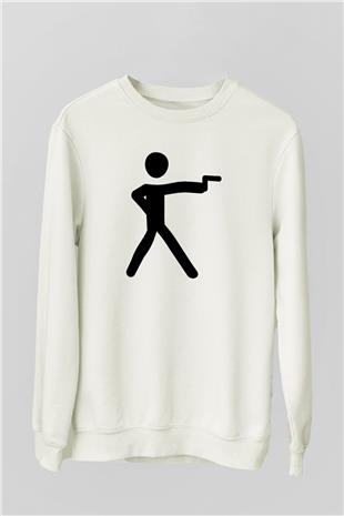 Atıcılık Baskılı Unisex Ekru Sweatshirt