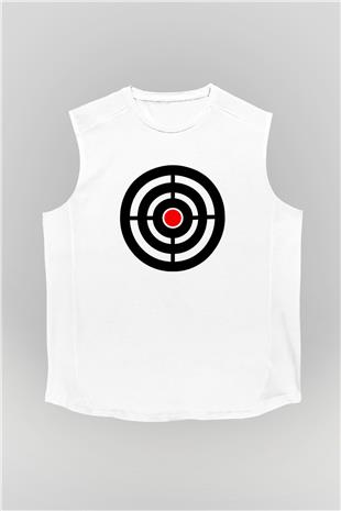 Atıcılık Baskılı Unisex Kolsuz Beyaz Tişört