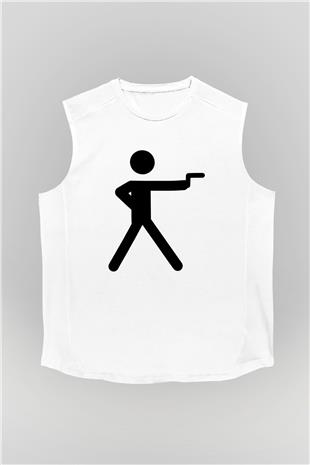 Atıcılık Baskılı Unisex Kolsuz Beyaz Tişört
