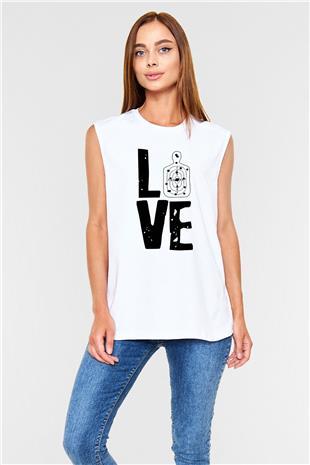 Atıcılık Baskılı Unisex Kolsuz Beyaz Tişört