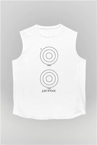 Atıcılık Baskılı Unisex Kolsuz Beyaz Tişört