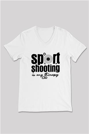 Atıcılık Baskılı Unisex V Yaka Tişört - Tshirt