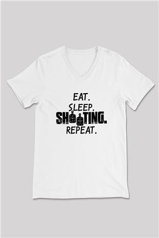 Atıcılık Baskılı Unisex V Yaka Tişört - Tshirt
