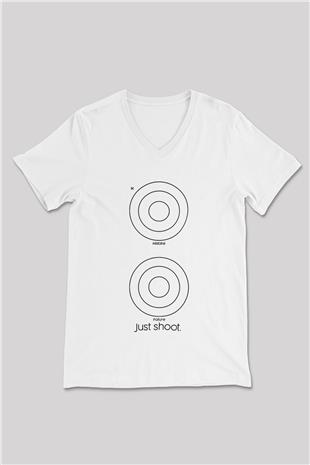 Atıcılık Baskılı Unisex V Yaka Tişört - Tshirt