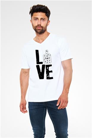 Atıcılık Baskılı Unisex V Yaka Tişört - Tshirt