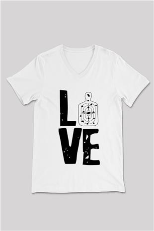 Atıcılık Baskılı Unisex V Yaka Tişört - Tshirt