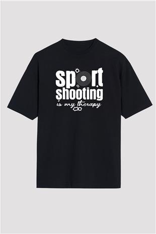 Atıcılık - Shooting Baskılı Unisex Siyah Oversize Tişört