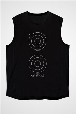 Atıcılık - Shooting Baskılı Unisex Siyah Kolsuz Tişört