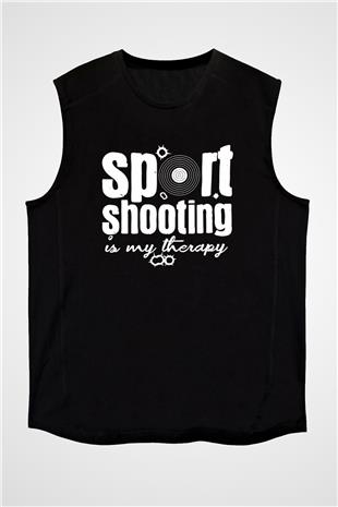 Atıcılık - Shooting Baskılı Unisex Siyah Kolsuz Tişört