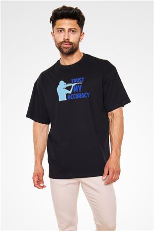 Atıcılık - Shooting Baskılı Unisex Siyah Oversize Tişört