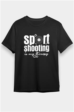 Atıcılık - Shooting Baskılı Unisex Siyah Tişört - Tshirt