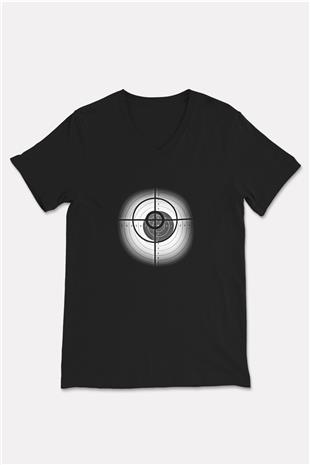 Atıcılık - Shooting Baskılı Unisex Siyah V Yaka Tişört