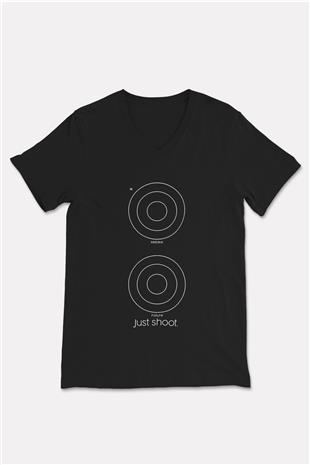 Atıcılık - Shooting Baskılı Unisex Siyah V Yaka Tişört