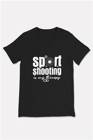 Atıcılık - Shooting Baskılı Unisex Siyah V Yaka Tişört