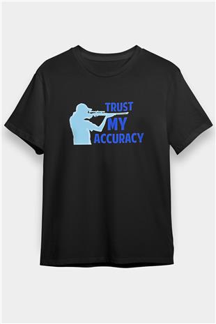 Atıcılık - Shooting Baskılı Unisex Siyah Tişört - Tshirt