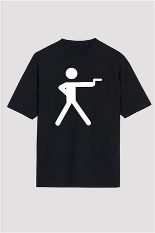 Atıcılık - Shooting Baskılı Unisex Siyah Oversize Tişört