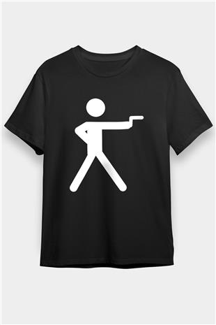 Atıcılık - Shooting Baskılı Unisex Siyah Tişört - Tshirt