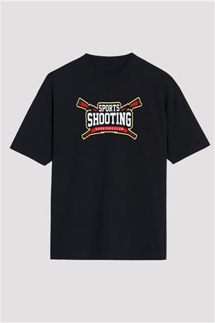 Atıcılık - Shooting Baskılı Unisex Siyah Oversize Tişört