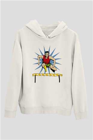 Atlet Beyaz Unisex Kapüşonlu Sweatshirt