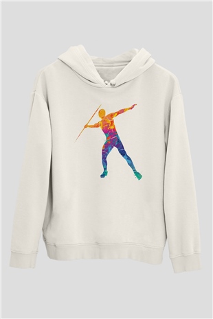 Atlet Beyaz Unisex Kapüşonlu Sweatshirt