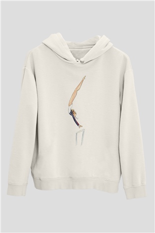 Atlet Beyaz Unisex Kapüşonlu Sweatshirt