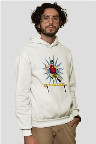 Atlet Beyaz Unisex Kapüşonlu Sweatshirt