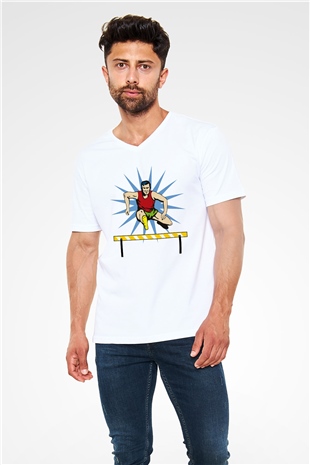 Atlet Beyaz Unisex V Yaka Tişört