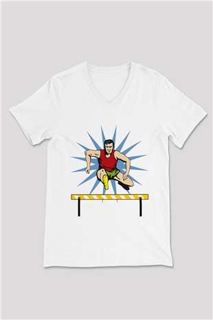 Atlet Beyaz Unisex V Yaka Tişört