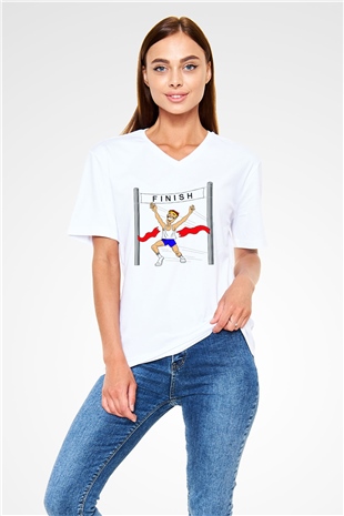 Atlet Beyaz Unisex V Yaka Tişört