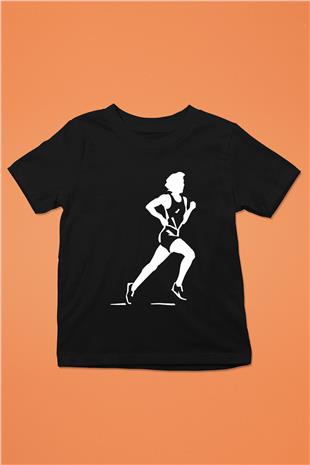 Atletizm - Athletics Baskılı Unisex Siyah Çocuk Tİşörtü - Tshirt