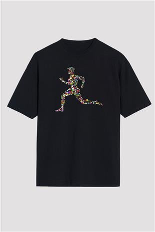 Atletizm - Athletics Baskılı Unisex Siyah Oversize Tişört