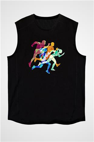 Atletizm - Athletics Baskılı Unisex Siyah Kolsuz Tişört