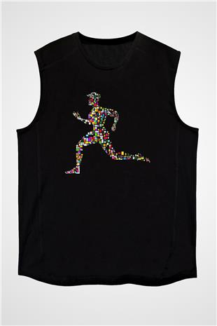 Atletizm - Athletics Baskılı Unisex Siyah Kolsuz Tişört