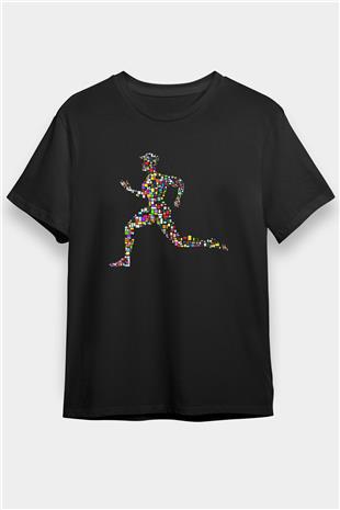 Atletizm - Athletics Baskılı Unisex Siyah Tişört - Tshirt