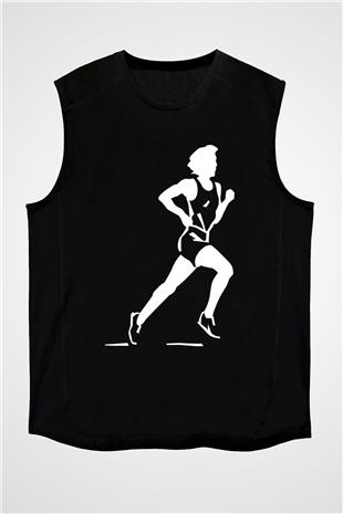 Atletizm - Athletics Baskılı Unisex Siyah Kolsuz Tişört
