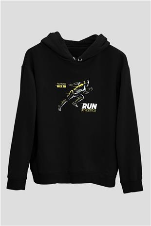 Atletizm - Athletics Baskılı Unisex Siyah Hoodie