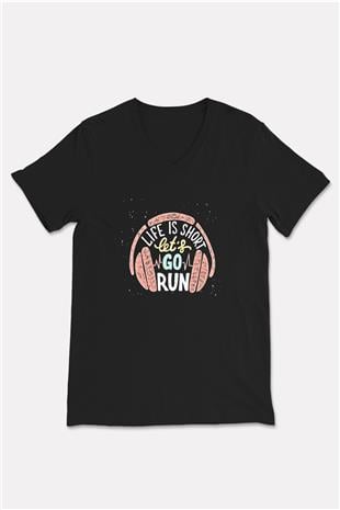 Atletizm - Athletics Baskılı Unisex Siyah V Yaka Tişört