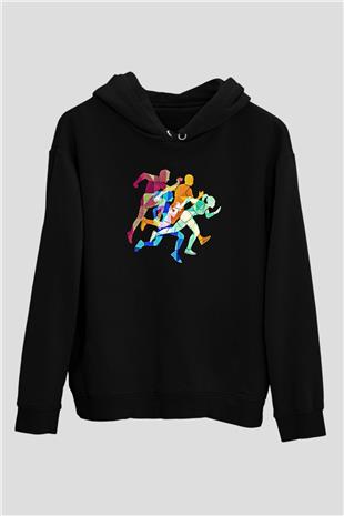 Atletizm - Athletics Baskılı Unisex Siyah Hoodie