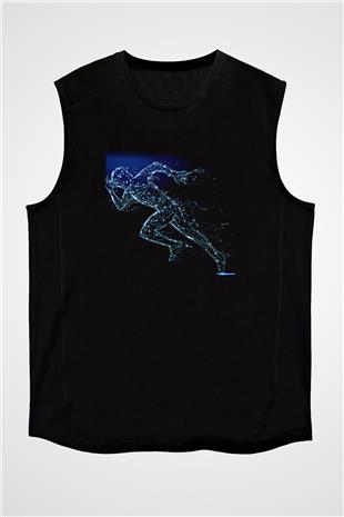 Atletizm - Athletics Baskılı Unisex Siyah Kolsuz Tişört