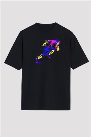 Atletizm - Athletics Baskılı Unisex Siyah Oversize Tişört