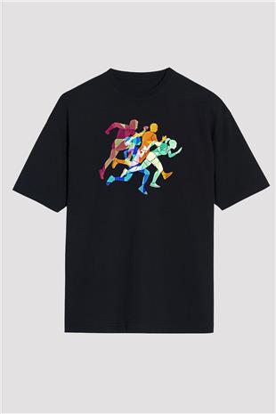 Atletizm - Athletics Baskılı Unisex Siyah Oversize Tişört