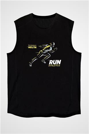 Atletizm - Athletics Baskılı Unisex Siyah Kolsuz Tişört
