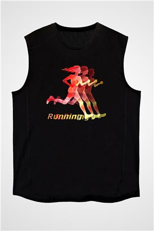 Atletizm - Athletics Baskılı Unisex Siyah Kolsuz Tişört