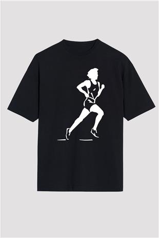 Atletizm - Athletics Baskılı Unisex Siyah Oversize Tişört