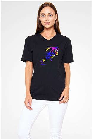 Atletizm - Athletics Baskılı Unisex Siyah V Yaka Tişört