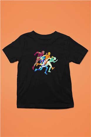 Atletizm - Athletics Baskılı Unisex Siyah Çocuk Tİşörtü - Tshirt